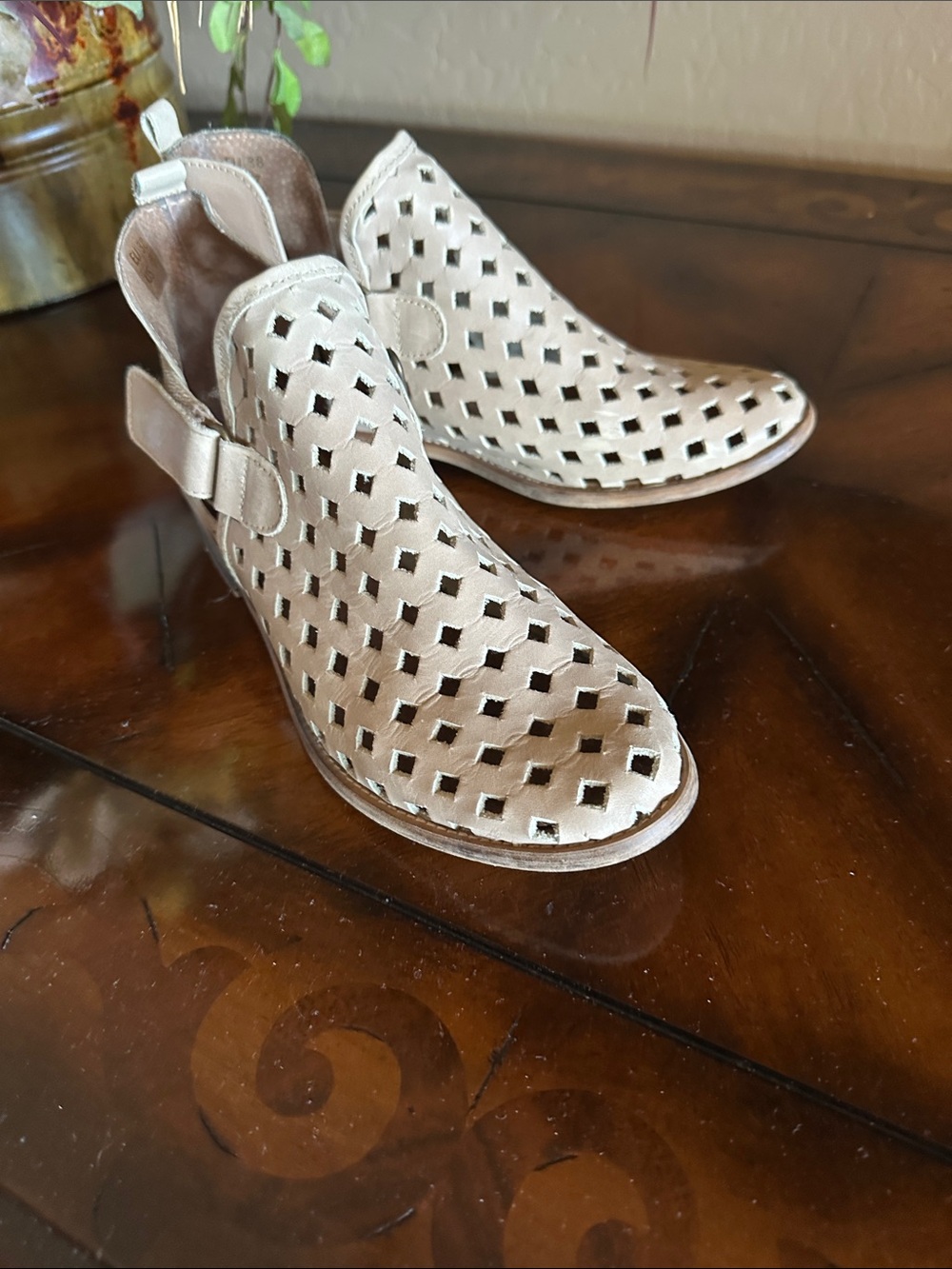 Perforated Cutout Ankle Bootie in Taupe